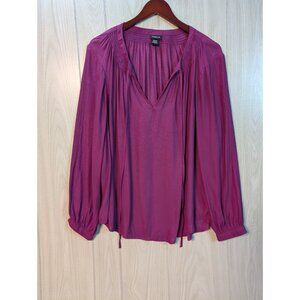 TORRID Top Blouse BERRY Tie Neck Long Sleeve FLOWY Light Weight SHEER Sz 2